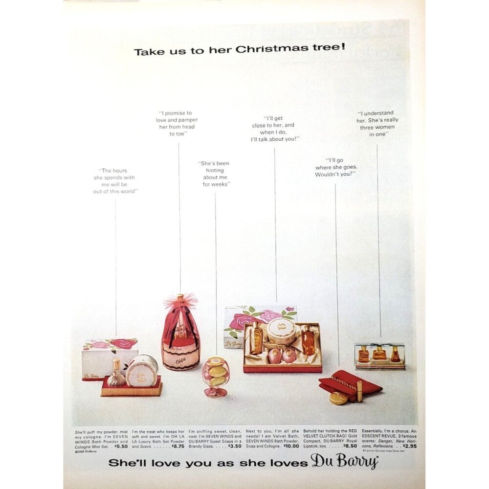 PRINT AD 1963 Du Barry Christmas Ladies Toiletries Perfume Bath Soap Clutch